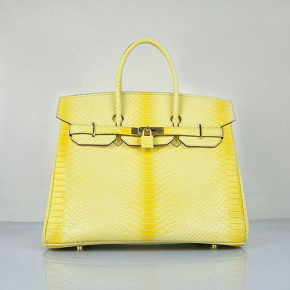 H6089 Hermes Birkin 35CM Limone Snake Leather Tote Bag Oro